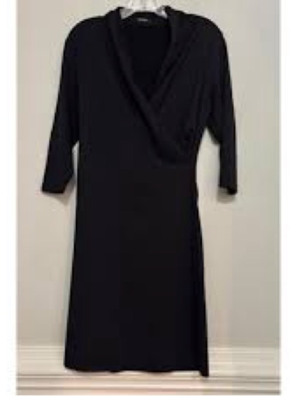 Black Midi Wrap-Style Dress with Three-Quarter Sleeves